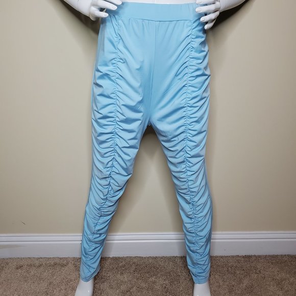 Pastel Baby Blue Two Piece Trendy V Neck Bat Wing Top w/ Skinny Fit Pant SZ L - Picture 7 of 10